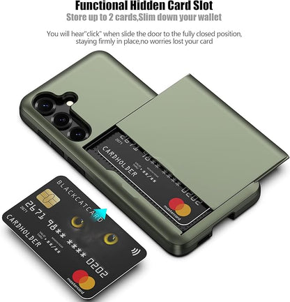Nvollnoe for Samsung Galaxy S25 Case with Card Holder Dual Layer Heavy Duty Protective Case Hidden Card Slot Slim Wallet Cover for Samsung S25 6.2''(Green)