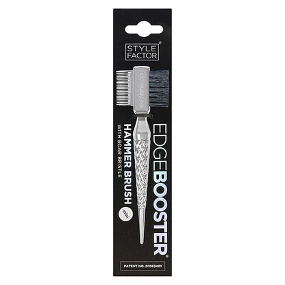 Style Factor EDGE BOOSTER® Hammer Brush Rat Tail– Double-Sided Edge Control Brush & Comb with Boar Bristles – For Edges, Slick Backs, Baby Hair Styling, and Taming Flyaways- Mini Travel Size