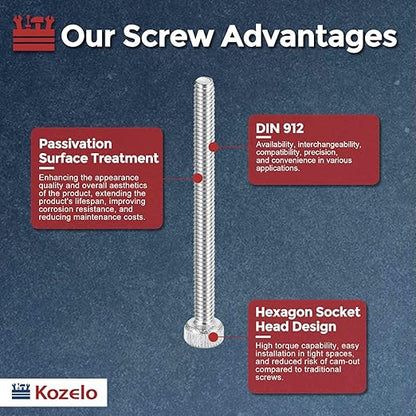 Kozelo 40pcs Socket Head Cap Screws - [M2-0.4 x 25mm] 304 Stainless Steel Allen Socket Drive for Electrical Motor 3D Printing Fan Engine Replacement Use, Silver