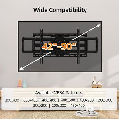 ELIVED Heavy Duty TV Wall Mount for Most 42"-90" TV Up to 200 LBS, Max VESA 800x400mm, Pre-Assembled Wall Mount Bracket, Full Motion Swivel tv Mount Fits 24"/18"/16" Wood Studs, YD3028