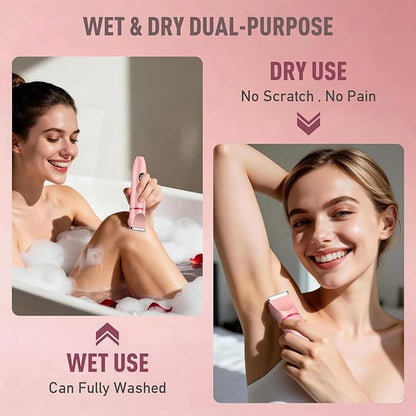 Crolanli Bikini Trimmer for Women, 3-in-1 Electric Razor for Women, IPX7 Waterproof Rechargeable Cordless Pubic Hair Shaver, with LED Display, for Ladies Bikini Pubic, Face, Underarms, Legs(Rose Gold)