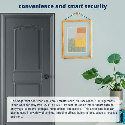 iuknob Fingerprint Door Knob with Keypad and Key, Smart Biometric Digital Lock with Voice Navigation Programming, Combination Zinc Electronic Handle for Interior Doors, Entry Gate,Bedrooms,Garage.