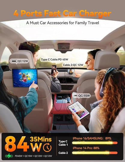 [2025 Ultra-Compact] Retractable Car Charger USB C 84W Car Accessories Adapter for iPhone 16 Fast Charging, Car Travel Essentials Gifts for Women Men, Car Phone Charger for iPhone 16e 15 Pro Max, Blue