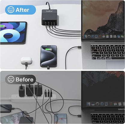RYND 2026 Latest USB C Fast Charger,165W GaN 4-Port Charging Station Hub Block Cube, USB C Wall Charger Blocks with Dual Type C Ports,for iPad/iPhone 17 16 15 14 13 12 Pro Max Pixel Note Galaxy