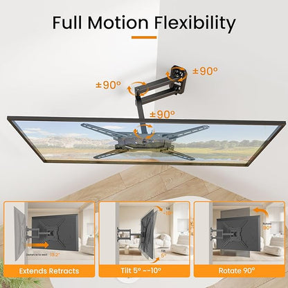 Full Motion TV Wall Mount for 23-55'' Flat & Curved TVs and Screen, Rotation Swivel & Tilt Articulating Wall Mount Bracket with Cable Storage for Corner Motorhome VESA 400x400 Max Load 67 lbs