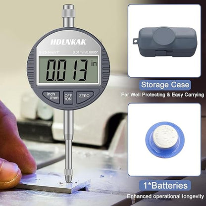 HDLNKAK Electronic Digital Dial Indicator Gauge Inch/Metric Conversion 0-1 Inch/25.4 mm Digital Probe Indicator Dial Test Gauge High Resolution: 0.0005''/0.01mm