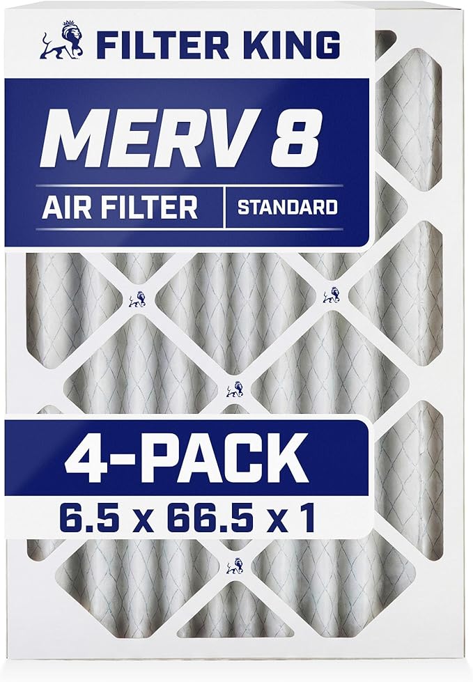 Filter King 6.5x66.5x1 Air Filter | 4-PACK | MERV 8 HVAC Pleated A/C Furnace Filters | MADE IN USA | Actual Size: 6.5 x 66.5 x .75"