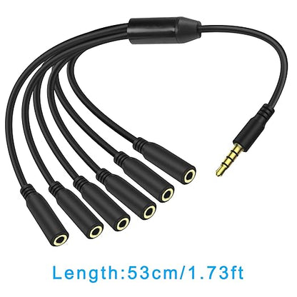 MEIRIYFA 3.5mm Splitter Cable 1 to 6 Ways,1/8 inch 4-Pole/3-Rings TRRS 1 Male to 6 Female Audio Stereo Splitter Extension Cable 3.5mm Audio 1 Input 6 Output Headphone Headset Extender Cord （30CM）