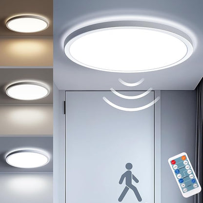 Matane Dimmable Motion Sensor LED Ceiling Light with Remote, 9 Inch Wired Flush Mount 3000K 4000K 5000K, 1800LM Motion Sensor Light Indoor for Closet Hallway Laundry Stairs White