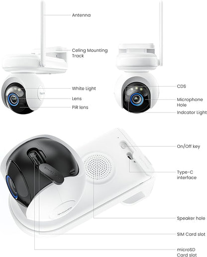 REOLINK Altas Go PT 4G LTE Solar Cellular Security Camera Wireless Outdoor, 360° 24/7 Recording, 10s Pre-Record, for Home Security, 2K ColorX Night Vision, Smart Detection, Large Battery and 12W SP