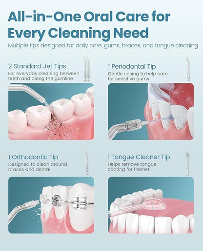 Onlyone Rechargeable Cordless Water Flosser with Adjustable Water Pressure for Daily Oral Care, Power Dental Flosser for Home and Travel Use, Portable Oral Irrigator for Sensitive Gums and Braces Care