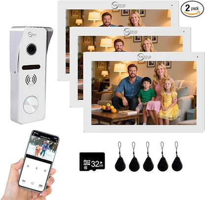 Wired Video Doorbell Intercom System 7 inch Monitor 1080P HD Camera Entry Doorphone Door Camera TUYA WiFi Smart Home Door Phone Kits for Apartment Home Villa (1 doorbell + 3 Monitor)
