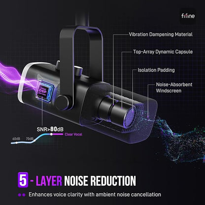 FIFINE USB/XLR Dynamic Microphone for Podcast Recording, PC Computer Gaming Streaming Mic with RGB Light, Mute Button, Headphones Jack, Desktop Stand, Vocal Mic for Singing YouTube-AmpliGame AM8