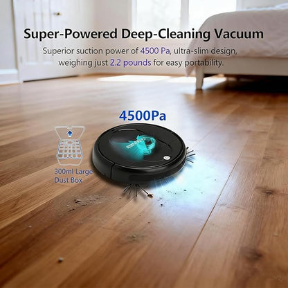 3-in-1 Robot Vacuum & Mop for Pet Hair | Powerful 4500Pa Suction, Tangle-Free, 120 Min Runtime, Ultra-Thin & Quiet, Smart Mapping, Ideal for Hard Floors & Large Homes (Black)