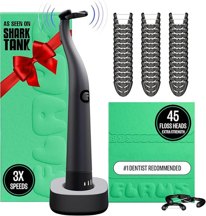 FLAUS Electric Flosser (Oprah's List, Shark Tank) 3 Speeds + 45 Refill Heads (Extra Strong Woven Floss for Durability) Water Flosser Alternative, Dentist Recommended Tooth Flossers Dental Floss Picks