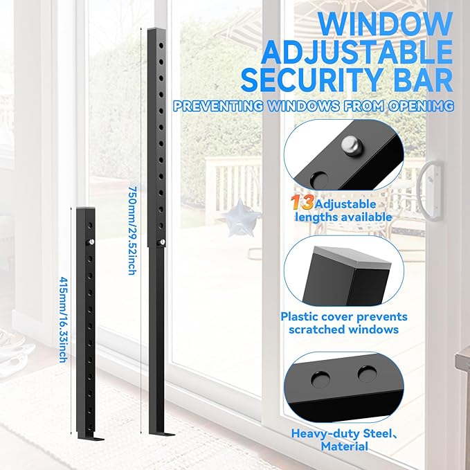 ZhouDaShu Adjustable Window Security Bars, Window Bars Security Inside Vertical, Window Bar Lock Prevent Burglary, Window Safety Bars for Children, Window Stick Extend from 16.3-29.3 in(Black -4 pcs)