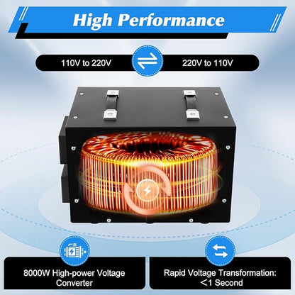 8000W/10000W Voltage Converter Transformer Step Up/Down 110V/220V Heavy Duty Transformer Power Converter Automatic Voltage Regulator Voltage Converter Circuit Breaker Protection (DT-10000VA)