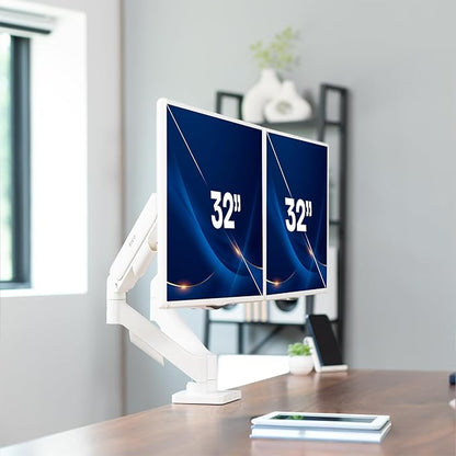 VIVO Dual Monitor up to 32 inches and 19.8 lbs per Screen, Mechanical Arm Desk Mount, Articulating Counterbalance, VESA Stand, Classic, White STAND-V002OW
