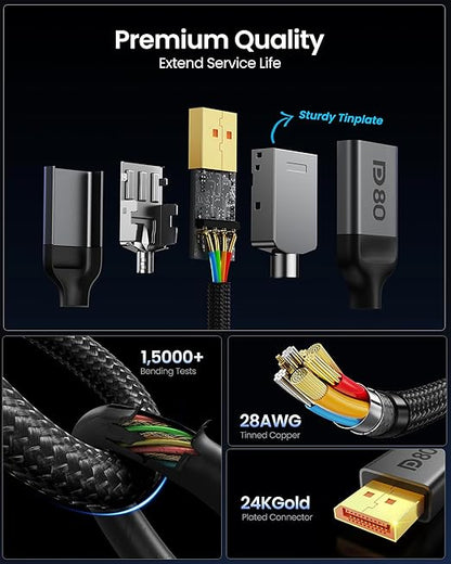 Silkland 80Gbps DisplayPort Cable 2.1 3.3FT [VESA Certified], [8K@240Hz, 4K@540Hz 360Hz 240Hz] DP 2.1 Cable 16K, DP80 HDR DSC Display Port Cord Compatible FreeSync G-Sync Gaming Monitor 5090 7900XTX