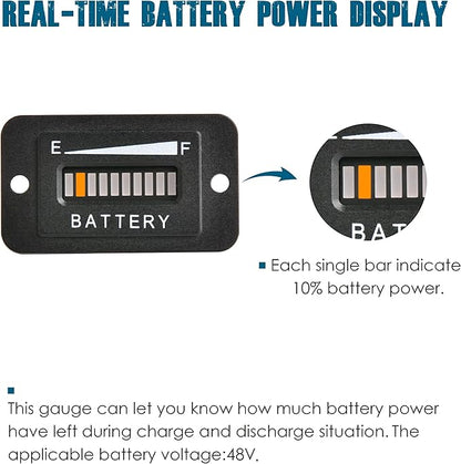 Runleader 48V LED Battery Level Indicator,Programmable Battery Charge Meter for Lead Acid Trojan LiFePO4 AGM Gel,Waterproof Design for Golf Cart Forklift Lawn Mower (48V)
