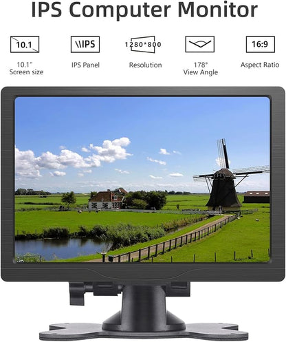 HMTECH 10.1 Inch HDMI Monitor 1280X800 Portable HD VGA Monitor LCD IPS Screen w/Dual-Speaker for Raspberry pi/PC/Laptop/TV/Camera/Gaming