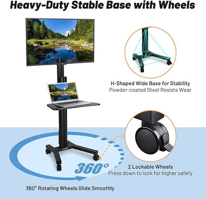 AW Rolling TV Stand Mobile TV Cart Height Adjustable for 32" to 65" LCD LED Screen TVs Office Meeting