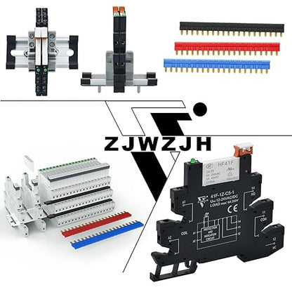 2Pcs Miniature Power Relay Black DC 24V HF41F/24-ZS 5 Pin 1NO 1NC 6A SPDT with LED Indicator with Socket Base 41F-1Z-C5K with DIN Rail Slotted
