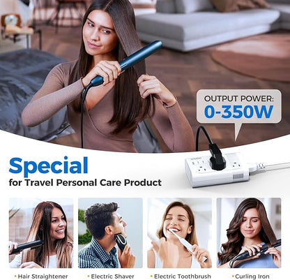DOACE 220V to 110V Converter for European Travel - 350W 7 in 1 Voltage Converter US to Europe with 3AC, 2QC+2PD for Using U.S. Devices Abroad - Hair Straightener Shaver Toothbrush Laptop Camera Phone