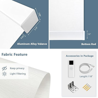 COOLWINDS Motorized Blinds with Remote Cordless Automatic Motorized Shades Custom Blinds for Windows Smart Curtains Compatible with Alexa Google Home(Light Filtering Cloud White,W54 x H72in)
