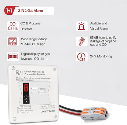 RV Carbon Monoxide and Propane Detector, 2 in 1 Dual CO/LP Gas Alarm,Replace The Old 31011,100dB Loud Alarm,12V DC for Motorhome Travel Trailer, Motor Coach, Truck Camper (R503 Flush Mount-White)