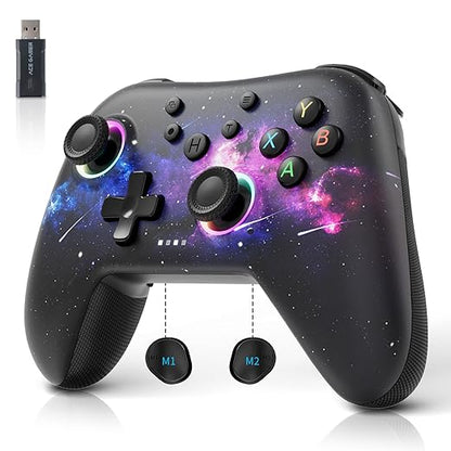 AceGamer Wireless Bluetooth Controller for PC/Steam/Switch with Linear Motors, Hall Joysticks and RGB Light- Upgraded PC Controller and Back Buttons Lock, Multi-Platform Support (Galaxy)
