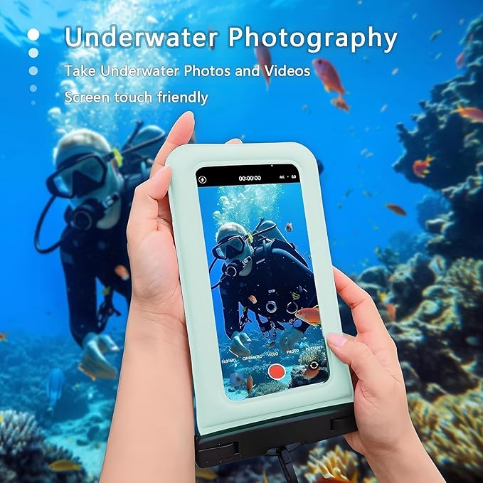 Floatable Soap Bubble Waterproof Phone Pouch/Case with Crossbody Lanyard for iPhone 16 Pro Max/15 Pro/14/13/12, IP68 Cellphone Dry Bag Beach Cruise Ship Essentials, 1 Pack-Blue-7″