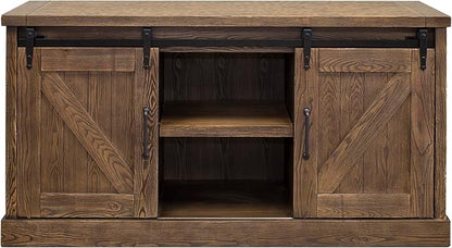 Avondale 60" TV Console Barn Door Entertainment Stand Wood Accent Cabinet Brown