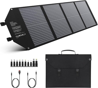 EnginStar 100W Foldable Solar Panel w/ 18V DC Outlet for Portable Power Stations EnginStar/Jackery/Rockpals/Flashfish, Portable Solar Generator with USB-A USB-C QC 3.0 for Outdoor Camping Van RV Trip