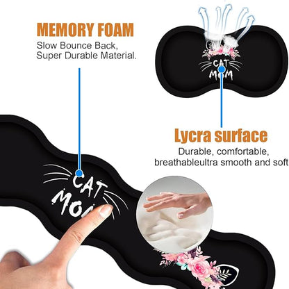 4 in 1 Ergonomic Keyboard Wrist Rest & Mouse Pad Wrist Rest Set, Large XXL Gaming Desk Mat 31.5"x 11.8" with Non-Slip Base, Memory Foam for Home Office Study Gaming, Cat Mom Floral