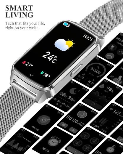 Fitness Tracker Watch for Women Men, Step Counter Compatible with iPhone Android, IP68 Waterproof Activity Tracker with Sleep Monitor, 110+ Sports Pedometer (Minimalist, Cold Steel Silver, 1.57)