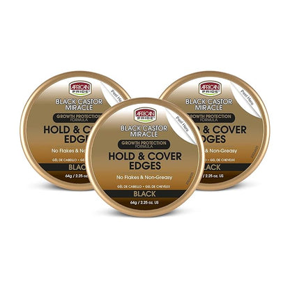 African Pride Black Castor Miracle Hold & Cover Edges Hair Gel with Black Castor Oil & Coconut Water Edge Control for Braids, Locs, Slick Styles & Strong Hold 2.25oz