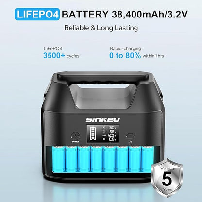 SinKeu Portable Power Station 122.8Wh, LiFePO4 Battery Solar Generator for Home Use, 150W Power Bank with AC Outlet for Camping, RV, Emergency Backup