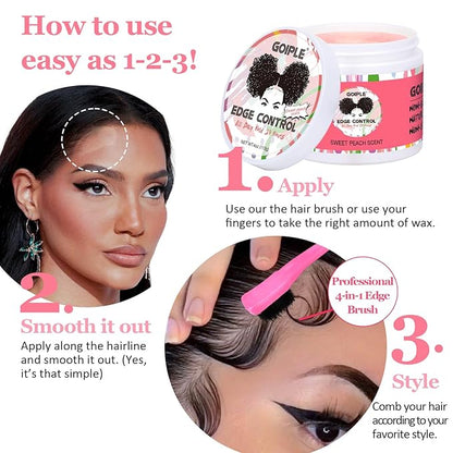 Edge Control Wax for Women - Strong Hold Non-greasy Smoother, Mini Control Brush for Back Hair, No Flaking Water-based Stay Gel, Slick Back Wax for All Hair Types (8pcs)