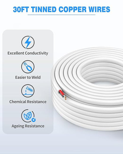 NAOVEO 10 Gauge Wire 2 Conductor Electrical Wire, 10 AWG Stranded PVC Tinned Copper Cable, Flexible/Low Voltage Automotive Wiring for LED Lamps, Marine, Speaker, Appliances (30FT)