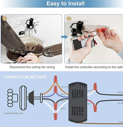 Smart WiFi Universal Ceiling Fan Remote Control Kit with Learning Setting, 3- Speed Light Dimmer Controller Works with Alexa Google Phone APP Control, Compatible with Hunter Hampton Bay Harbor Breeze
