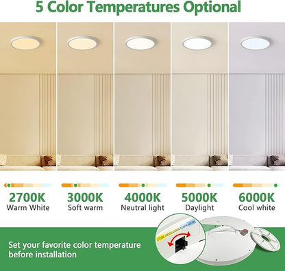 15.8 Inch Dimmable LED Flush Mount Ceiling Light, 32W, 3480LM, 3000K/3700K/4000K/5000K/6000K, Round Flat Panel Low Profile Ceiling Light Fitures for Hallway, Kitchen, Bedroom, 4PK White