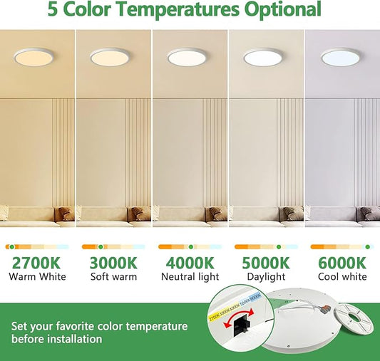15.8 Inch Dimmable LED Flush Mount Ceiling Light, 32W, 3480LM, 3000K/3700K/4000K/5000K/6000K, Round Flat Panel Low Profile Ceiling Light Fitures for Hallway, Kitchen, Bedroom, 4PK White