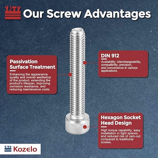 Kozelo 8pcs Socket Head Cap Screws - [M10-1.5 x 60mm] 304 Stainless Steel Allen Socket Drive for Electrical Motor 3D Printing Fan Engine Replacement Use, Silver