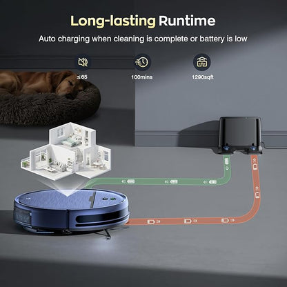 Robot Vacuum and Mop Combo, 2 in 1 Robotic Vacuums Cleaner with WiFi/App, Robot Vacuum with Water Tank, Strong Suction, Schedule, Self-Charging, Quiet, for Hard Floor, Pet Hair, Low Pile Carpet