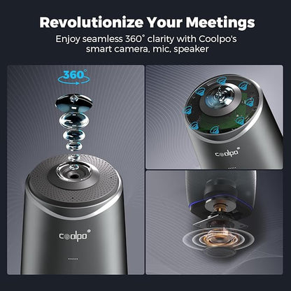 COOLPO Camera 360, 4K Video Conference Room Camera System, Webcam, AI Driven Speaker Tracking, Noise Cancellation, Works with Zoom, Google Meet, Teams and More, 15 ft Mic Pickup, PANA 5ft USB Cable
