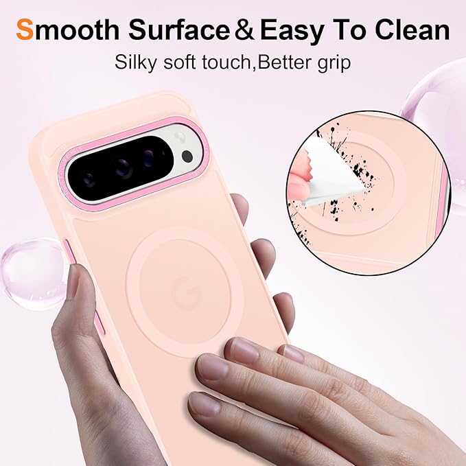Magnetic for Google Pixel 9 Pro XL Case, [Military Grade Drop Protection] [Compatible with MagSafe] Shockproof Slim Translucent Matte Anti-Slip for Women Girls Men Case, Pink