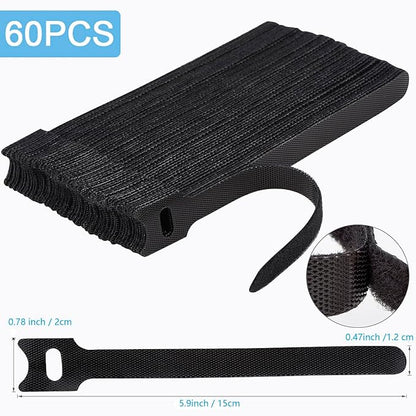 Nettbe 60 PCS 6 Inches Reusable Cable Ties, Adjustable Cord Straps Wire Organizer Cord Wrap and Hook Loop Cable Management