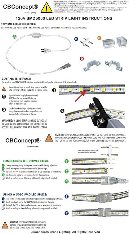 CBConcept UL Listed, 6.6 Feet, 720 Lumen, Pink, Dimmable, 110-120V AC Flexible Flat LED Strip Rope Light, 120 Units 3528 SMD LEDs, Indoor Outdoor Use, Accessories Included, Ready to use