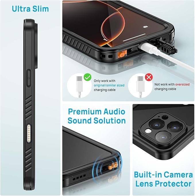 Lanhiem Magnetic for iPhone 16 Pro Max Case, Waterproof Dustproof Cover [Built in Screen Protector] [Compatible with MagSafe], Full Body Heavy Duty Phone Case for iPhone 16 Pro Max - 6.9” (Black)